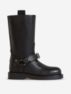 Burberry Strap Detail Leather Boots In Leather Upper