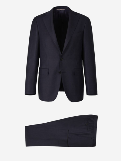 Canali Checked Wool Suit In Dark Grey
