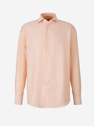 Canali Cotton And Linen Shirt In Peach