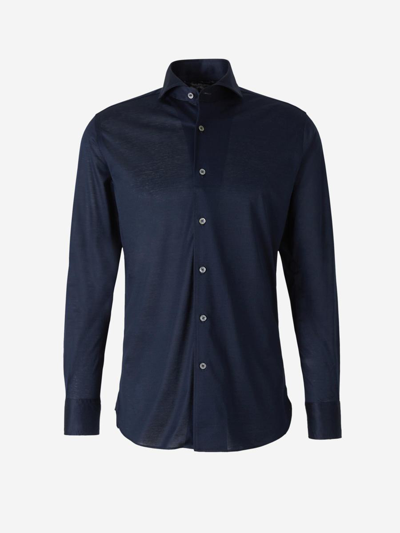 Canali Cotton Knit Shirt In Cobalt Blue