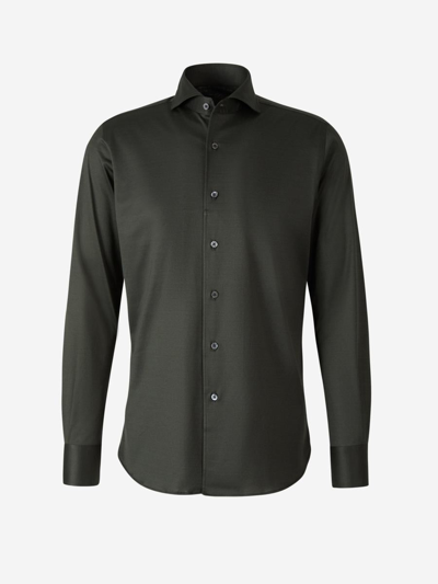 Canali Cotton Knit Shirt In Verd Fosc