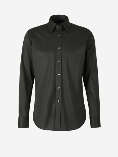 Canali Cotton Knit Shirt In Dark Green