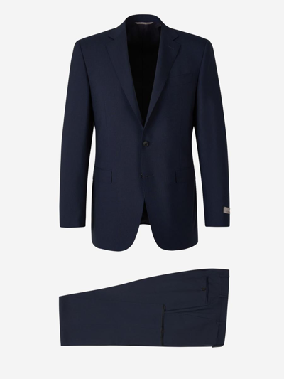 Canali Plain Wool Suit In Dark Blue