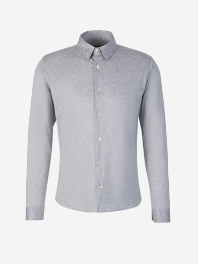 Canali Textured Cotton Shirt In Gris Clar