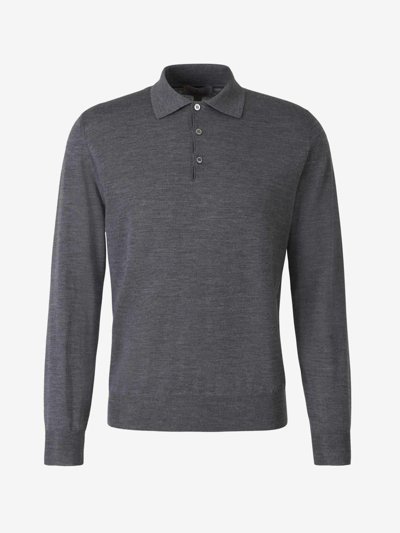 Canali Wool Knit Polo In Gris Pedra