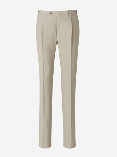 Canali Wool Pleated Trousers In Beige