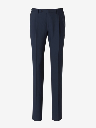 Canali Wool Pleated Trousers In Blue