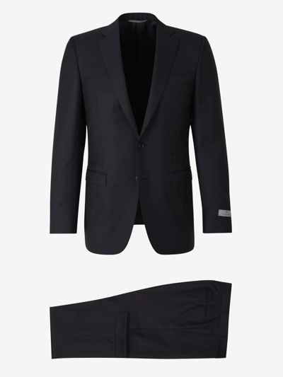 Canali Wool Straight Suit In Night Blue