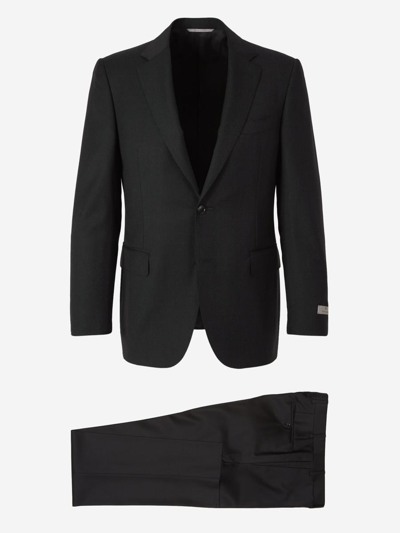 Canali Straight Wool Suit In Black