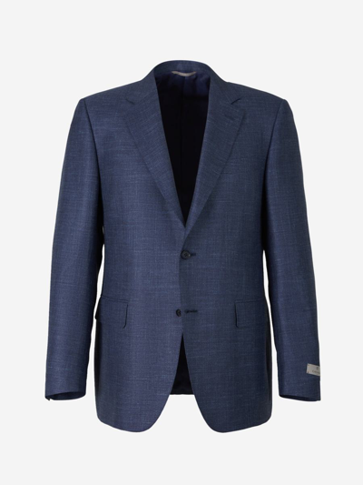 Canali Men's Textured Wool-blend Blazer In Blau Marí