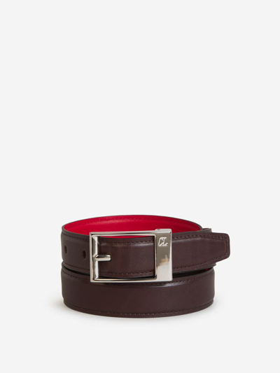 Christian Louboutin Smooth Leather Belt In Silver Metal Rectangular Buckle