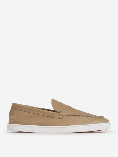 Christian Louboutin Men's Varsiboat Leather Boat Shoes In Taupe