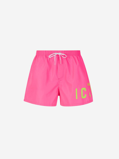 Dsquared2 Icon Boxer Swimsuit In Rosa Neó