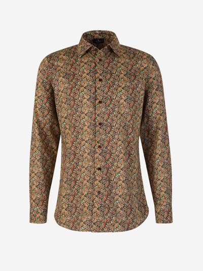 Etro Coconut Tree Cotton Shirt In Taronja Fosc