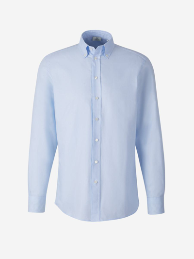Etro Plain Cotton Shirt In Blau Cel