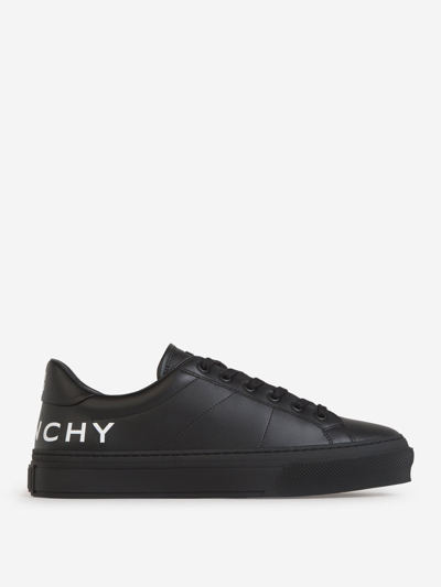 Givenchy City Sport Sneakers In Black Leather In 4g Metal Piece With Silver Finish On The Tongue