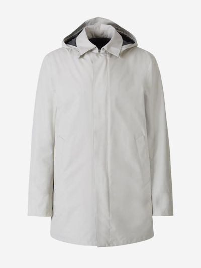 Herno Hooded Trench Coat In Light Grey