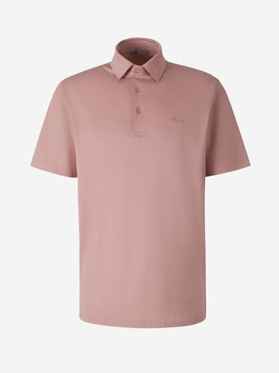 Herno Logo-embroidered Cotton Polo Shirt In Pink