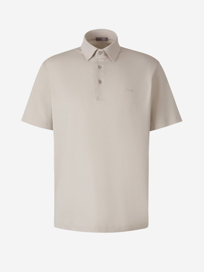 Herno Logo Detailed Short Sleeved Polo Shirt In Beige