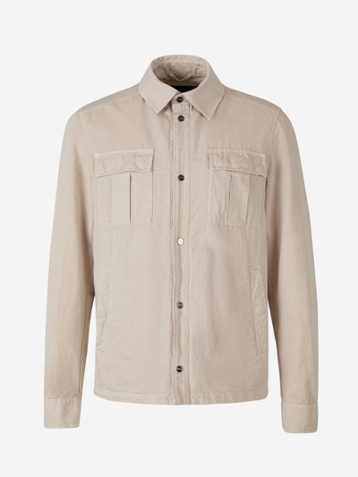Herno Cotton-linen Blend Shirt Jacket In Beige