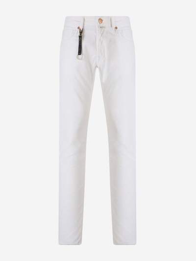 Incotex Blue Slim Fit Corduroy Trousers In White
