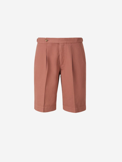 Incotex Cotton And Linen Bermuda Shorts In Red