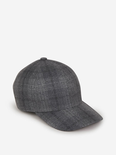 Isaia Checkered Wool Cap In Different Shades Of Grey
