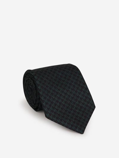 Isaia Houndstooth Tie In Dark Green And Black