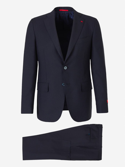 Isaia Wool Mohair Suit In Navy Blue