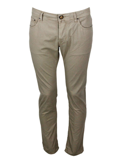 Jacob Cohen Bard J688 Luxury Edition Trousers In Soft Stretch Cotton With 5 Pockets With Closure Buttons And Lac In Beige
