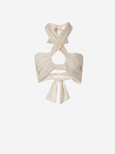 Johanna Ortiz Cotton Bow Top In Ivory