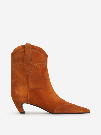 Khaite Suede Leather Dallas Boots In Caramel