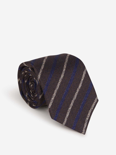 Kiton Striped Motif Tie In Brown, Blue And White