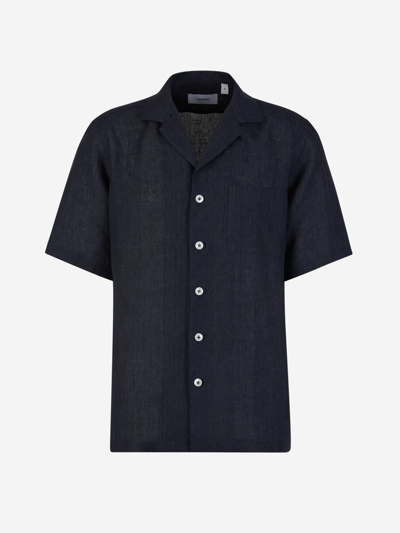 Lardini Buttoned Linen Shirt In Blau Nit