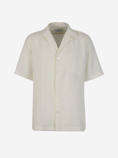 Lardini Pocket Linen Shirt In Crema