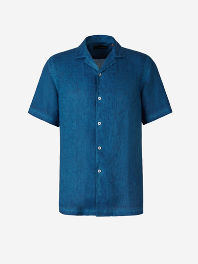 Lardini Short Sleeve Linen Shirt In Blue