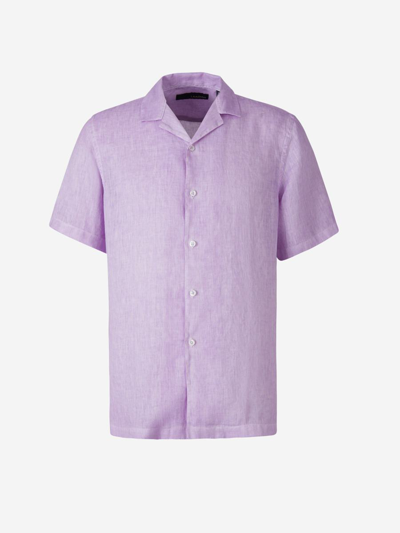 Lardini Short Sleeve Linen Shirt In Lavanda