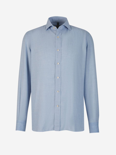 Luigi Borrelli Cotton And Wool Shirt In Blau Cel