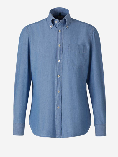 Luigi Borrelli Cotton Denim Shirt In Denim Blue