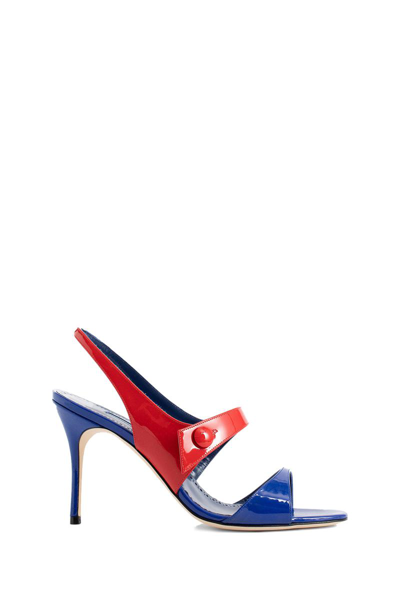 Manolo Blahnik 90mm Climnetra Patent Leather Sandals In Multicolor