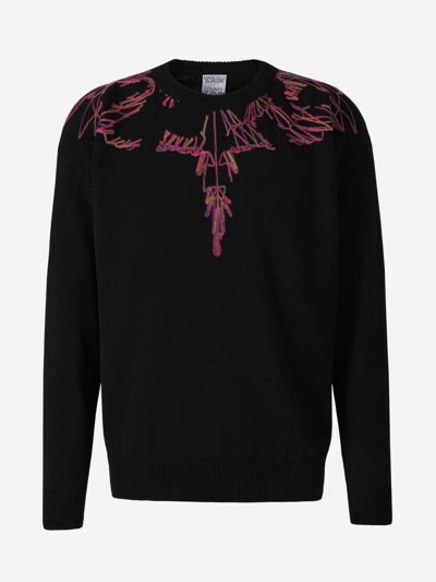 Marcelo Burlon County Of Milan Cotton And Cashmere Sweater In Black, Pink And Lilac