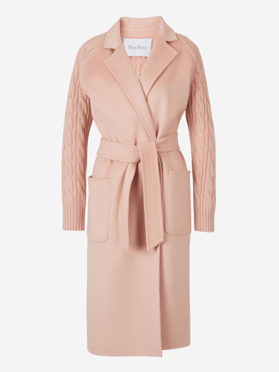 Max Mara Cable-knit Belted Coat In Pink
