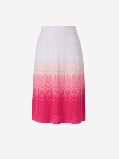 Missoni Zig Zag Midi Skirt In White And Pink