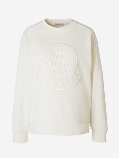 Moncler Sweatshirt With Embroidered Logo In Ivori