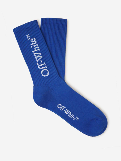 Off-white Logo Cotton Socks In Blau Reial