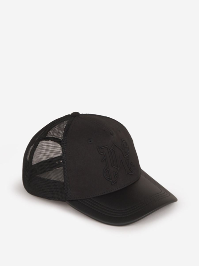 Palm Angels Logo Embroidered Mesh Panel Cap In Black
