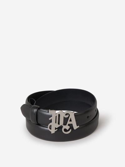 Palm Angels Monogram Caviar Belt In Black