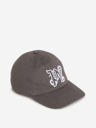 Palm Angels Monogram Cotton Cap In Gris Carbó