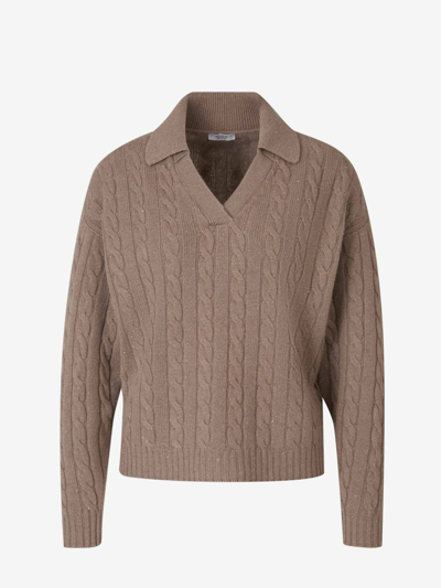 Peserico Cable Knit Sweater In Taupe