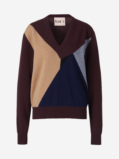 Plan C Cashmere Geometric Motif Sweater In Multied